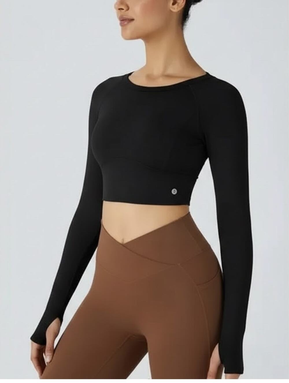 Halara Crop Yoga Top XS Black Backless Cut Out Twisted Thumb Hole Yoga Sports